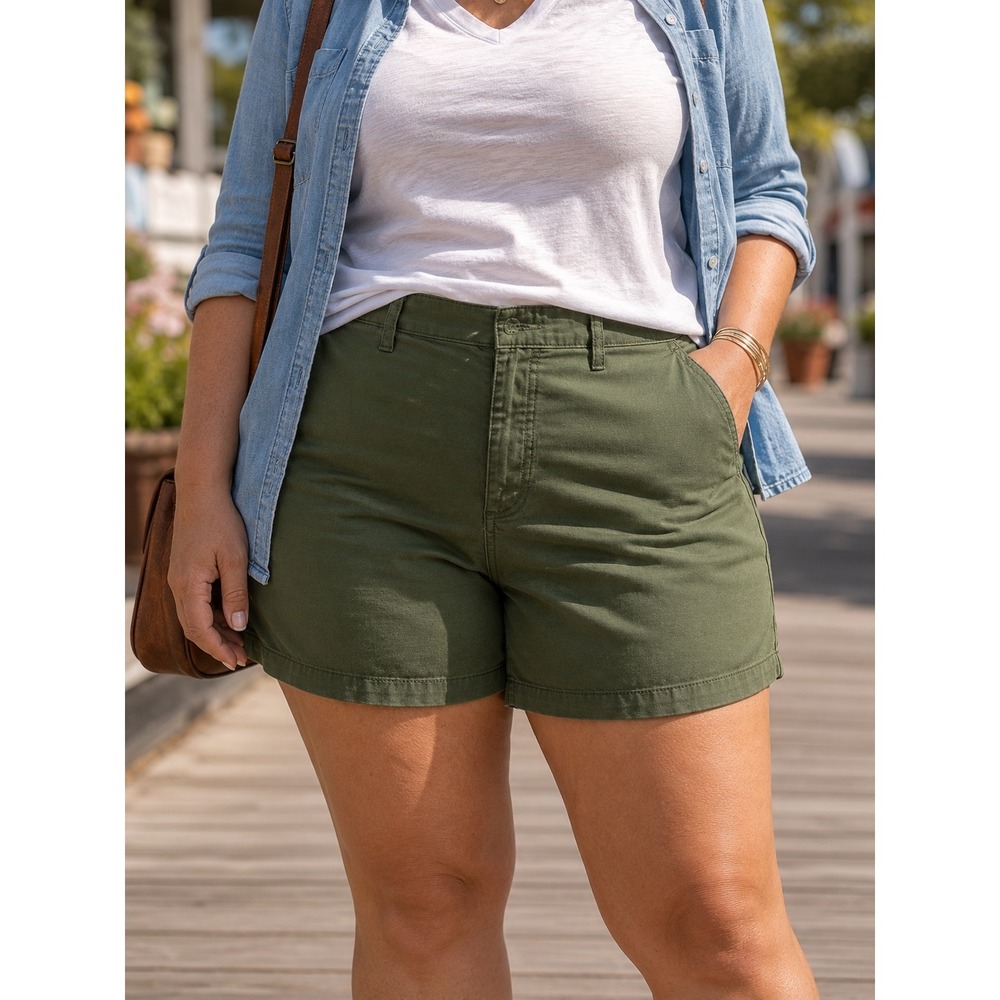 Gap Downtown Khaki Shorts Size 18 Olive Green Mid Rise Stretch 5 Inch Inseam NEW